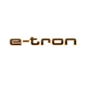Napis e-tron w kolorze czarnym na tle pomarańczowym Dynamic